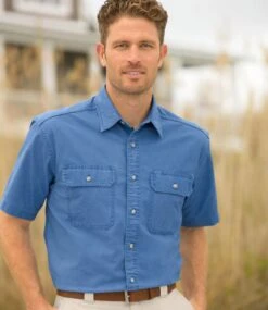 L.L.Bean Men's Sunwashed Canvas Shirt, Traditional Fit Short-Sleeve -Outdoor Exploration 270135 0 48