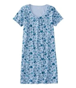 L.L.Bean Women's Supima Nightgown, Short-Sleeve Floral