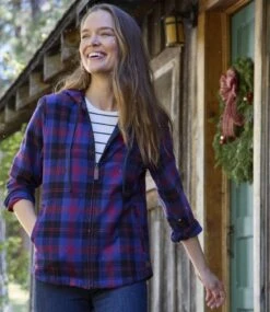 L.L.Bean Women's Scotch Plaid Flannel Shirt, Relaxed Zip Hoodie -Outdoor Exploration 502092 0 48