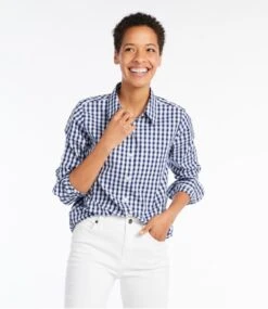L.L.Bean Women's Wrinkle-Free Pinpoint Oxford Shirt, Long-Sleeve Relaxed Fit Plaid -Outdoor Exploration 503436 0 44