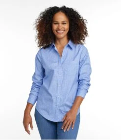 L.L.Bean Women's Wrinkle-Free Pinpoint Oxford Shirt, Relaxed Fit Long-Sleeve Print -Outdoor Exploration 504317 0 44