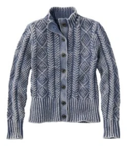 L.L.Bean Women's Signature Cotton Fisherman Sweater, Short Cardigan Washed