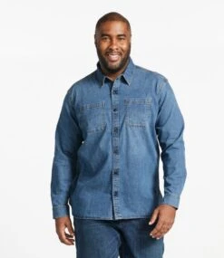 L.L.Bean Men's BeanFlex® Denim Shirt, Traditional Untucked Fit -Outdoor Exploration 514766 0 46