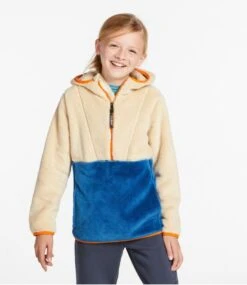 Kids' L.L.Bean Hi-Pile Fleece Hooded Pullover, Colorblock -Outdoor Exploration 516895 0 45