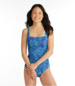 L.L.Bean Women's BeanSport® Swimwear, Squareneck Tanksuit, Print