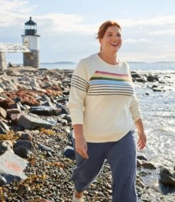 Women's L.L.Bean 24/7 Sweats, Crewneck Stripe -Outdoor Exploration 517144 0 46
