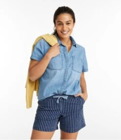 L.L.Bean Women's L.L. Bean Heritage Washed Lightweight Denim Shirt, Short-Sleeve -Outdoor Exploration 519606 0 44