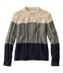 L.L.Bean Women's Signature Cotton Fisherman Sweater, Pullover Colorblock