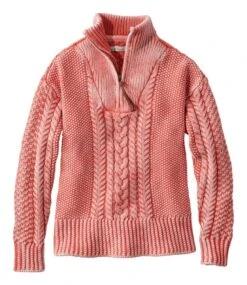 L.L.Bean Women's Signature Cotton Fisherman Sweater, Quarter-Zip Washed