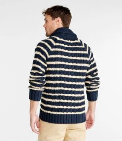L.L.Bean Men's Signature Cotton Fisherman Sweater, Shawl-Collar Cardigan, Stripe -Outdoor Exploration 520252 0 45