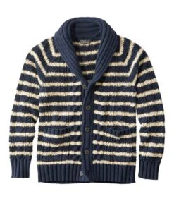 L.L.Bean Men's Signature Cotton Fisherman Sweater, Shawl-Collar Cardigan, Stripe